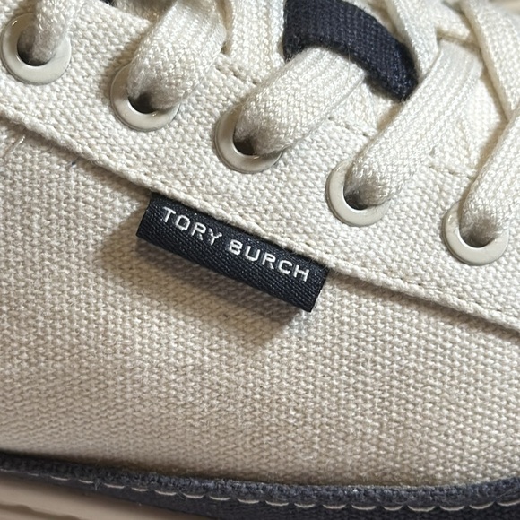 (NWOT) Tory Burch Designer Low Top Canvas Court Sneaker Shoe Natural 7.5 - Picture 7 of 12